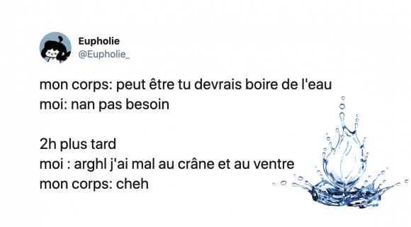 Image de couverture de l'article : Les 20 meilleurs tweets sur l’eau, c’est 2 litres par jour !