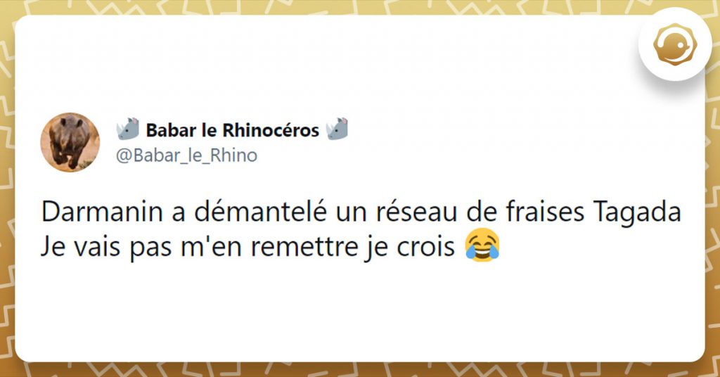 Tweet de BabarLeRhino sur Darmanin et les fraises Tagada