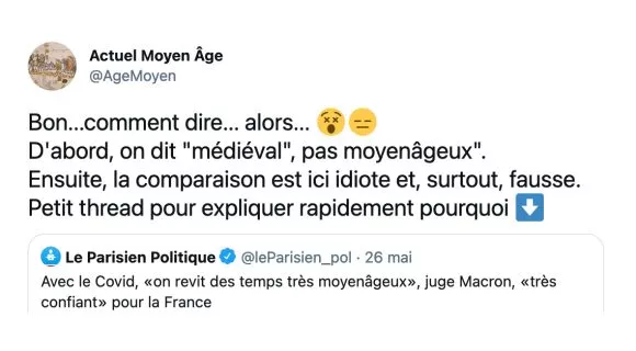 Image de couverture de l'article : Thread : « des temps très moyenâgeux », l’expression de Macron qui ne passe pas