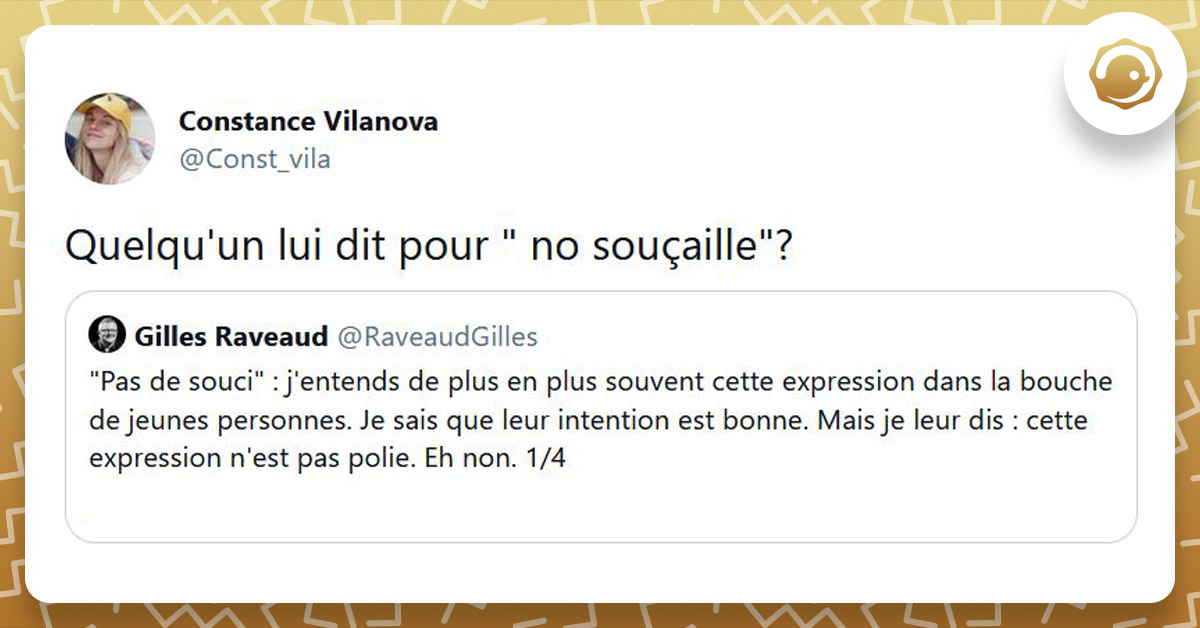 On ne dit pas "pas de souci" quand on est poli ! Twog