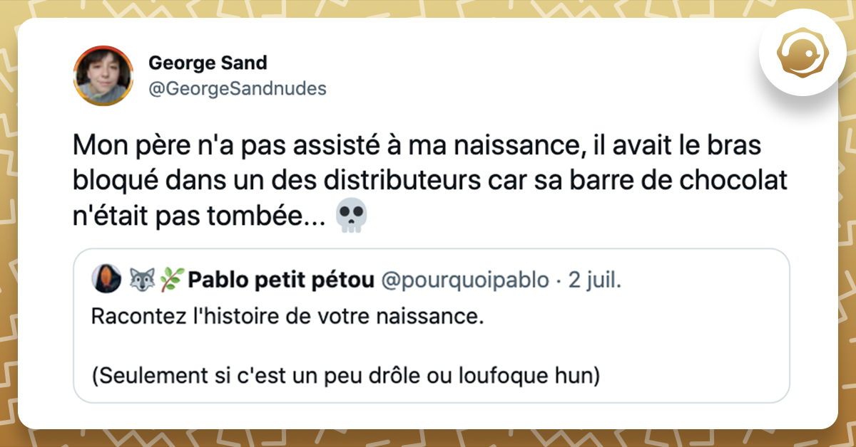 tweet de GeorgeSandnudes sur sa naissance