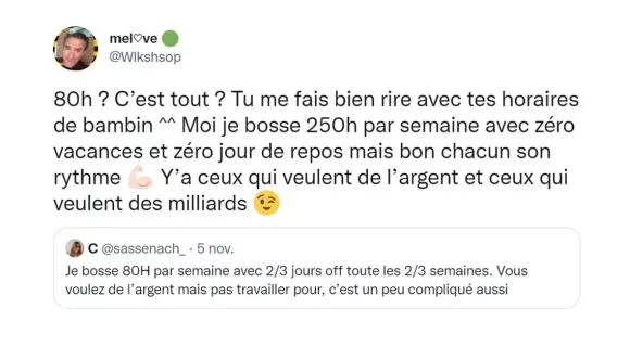 Image de couverture de l'article : Qui ne travaille pas au moins 80h par semaine ici ? Dénoncez-vous !