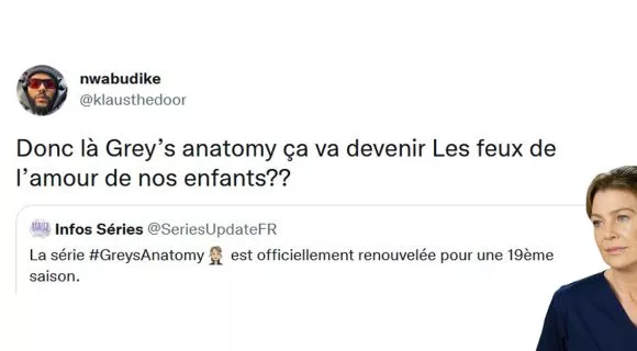 Image de couverture de l'article : Les 18 meilleurs tweets sur Grey’s anatomy, c’est reparti pour… la 19ème saison ???!!!