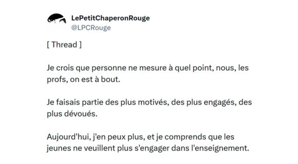 Image de couverture de l'article : Thread : le ras-le-bol des profs