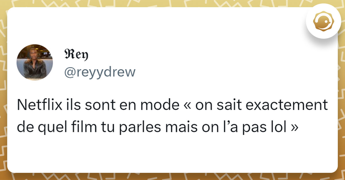 Tweet de @reyydrew : "Netflix ils sont en mode « on sait exactement de quel film tu parles mais on l’a pas lol »"