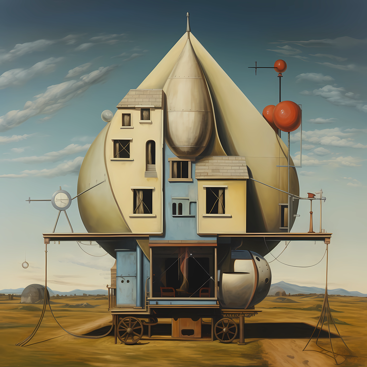 Image d'une maison surréaliste à la manière du dadaïsme