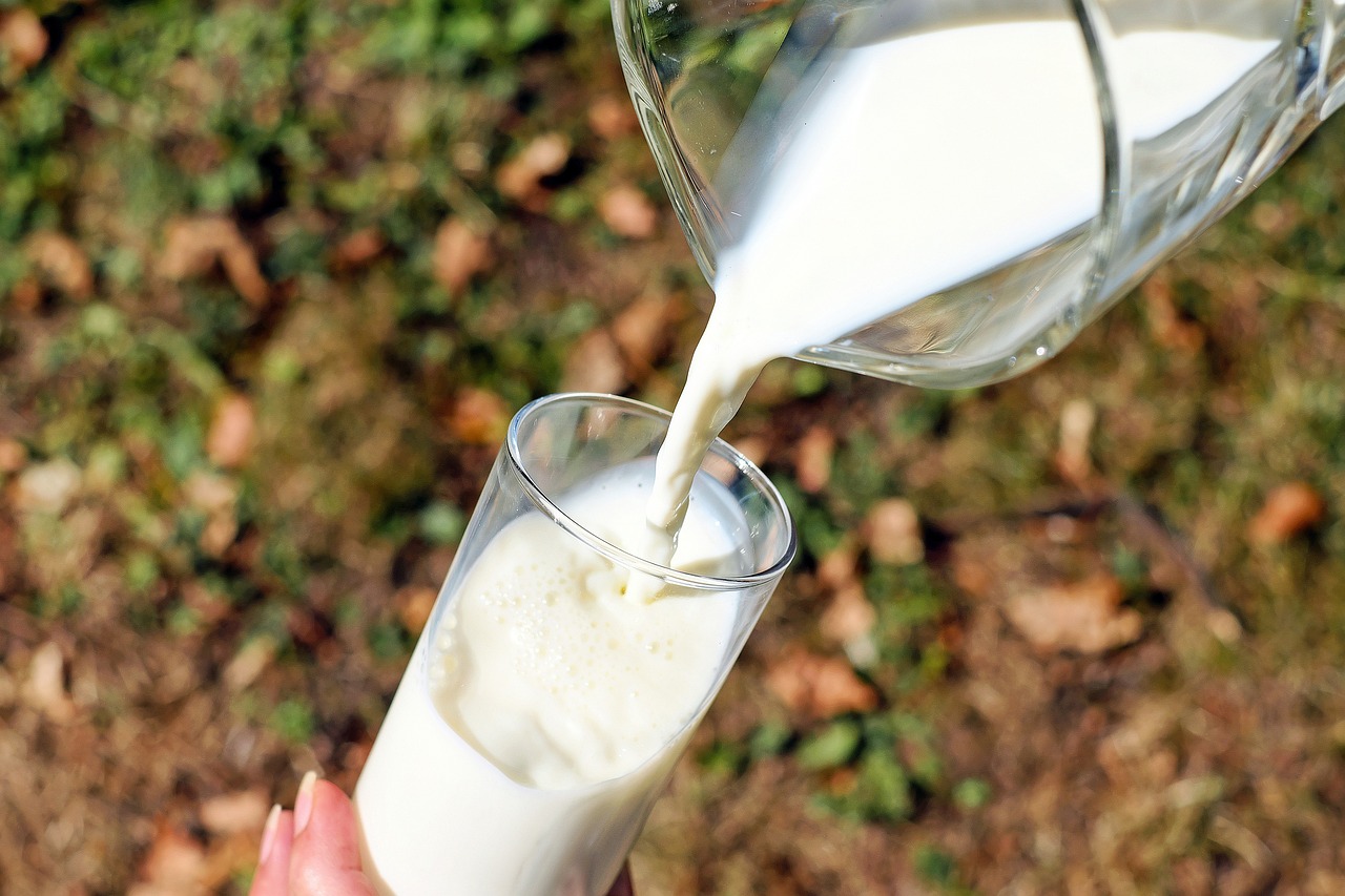 Photo d'un pichet servant du lait dans un verre