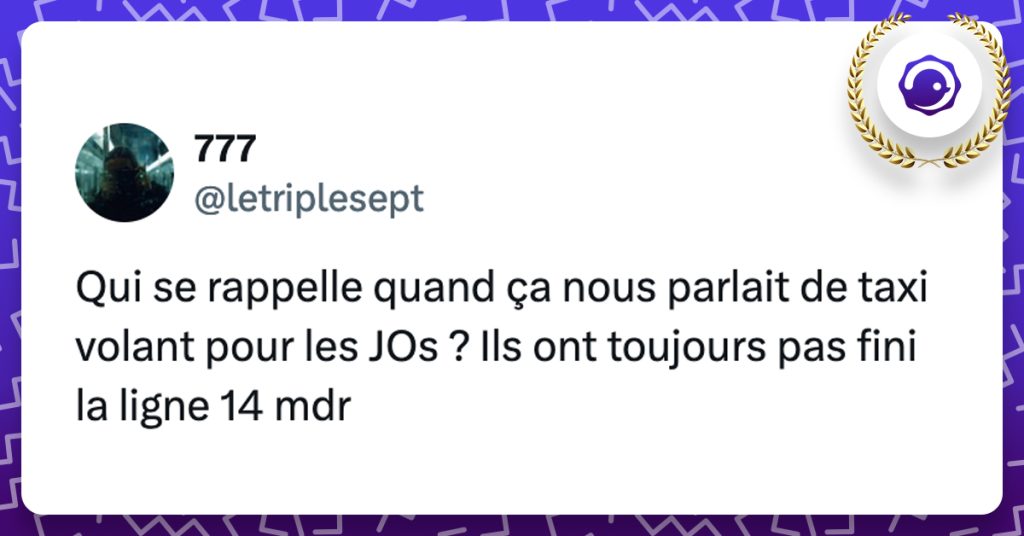 @letriplesept Qui se rappelle quand ça nous parlait de taxi volant pour les JOs ? Ils ont toujours pas fini la ligne 14 mdr