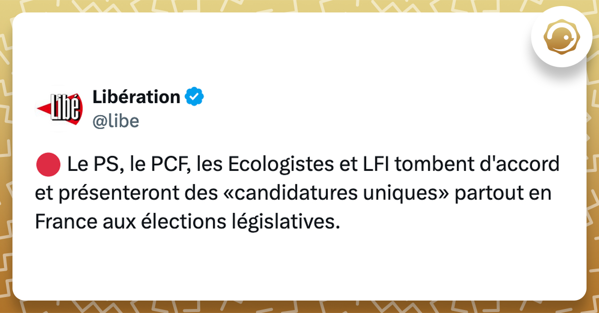 @libe 🔴 Le PS, le PCF, les Ecologistes et LFI tombent d'accord et présenteront des «candidatures uniques» partout en France aux élections législatives.