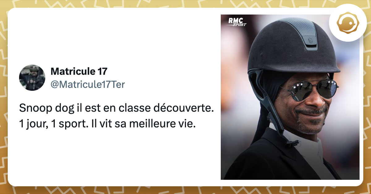 Tweet de @Matricule17Ter : "Snoop dog il est en classe découverte. 1 jour, 1 sport. Il vit sa meilleure vie."