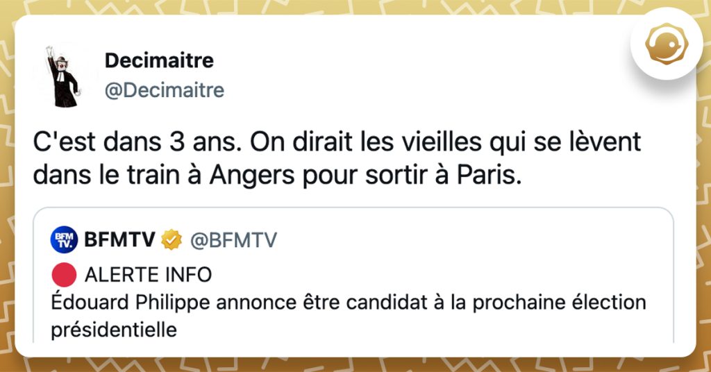 @Decimaitre C'est dans 3 ans. On dirait les vieilles qui se lèvent dans le train à Angers pour sortir à Paris.