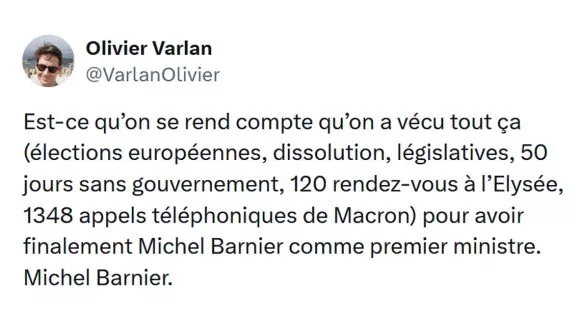 Image de couverture de l'article : Michel Barnier Premier Ministre : on s’attendait à rien on est quand même déçu