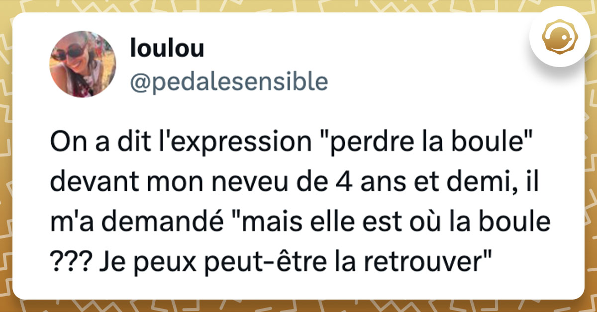 Tweet de @pedalesensible : "On a dit l'expression "perdre la boule" devant mon neveu de 4 ans et demi, il m'a demandé "mais elle est où la boule ??? Je peux peut-être la retrouver""