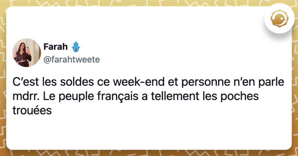 @farahtweete C’est les soldes ce week-end et personne n’en parle mdrr. Le peuple français a tellement les poches trouées