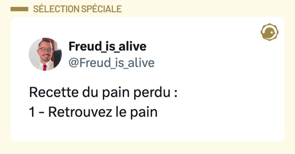 Tweet de @Freud_is_alive : "Recette du pain perdu : 1 - Retrouvez le pain"