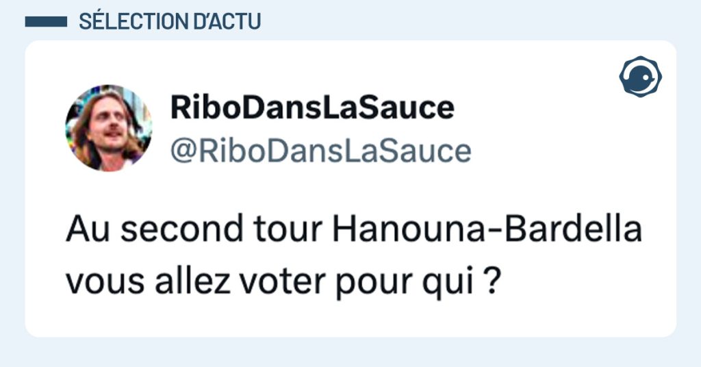 Tweet de @RiboDansLaSauce : "Au second tour Hanouna-Bardella vous allez voter pour qui ?"