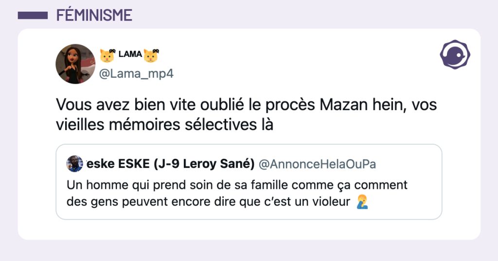 @Lama_mp4 Vous avez bien vite oublié le procès Mazan hein, vos vieilles mémoires sélectives là