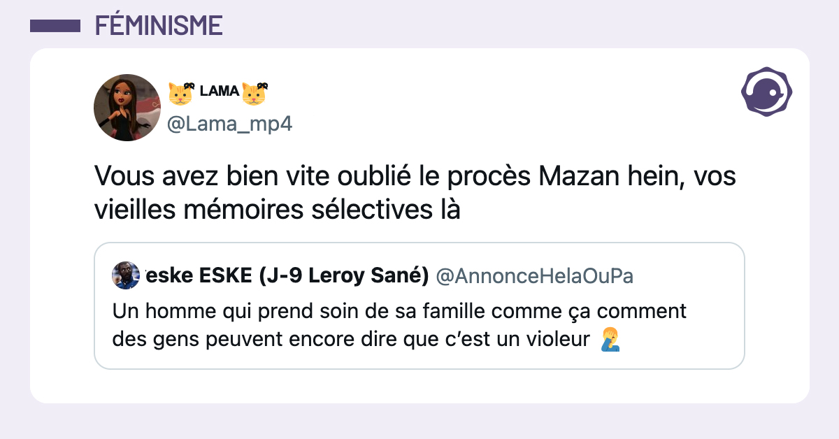 @Lama_mp4 Vous avez bien vite oublié le procès Mazan hein, vos vieilles mémoires sélectives là