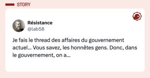 @lab58 Je fais le thread des affaires du gouvernement actuel... Vous savez, les honnêtes gens. Donc, dans le gouvernement, on a...