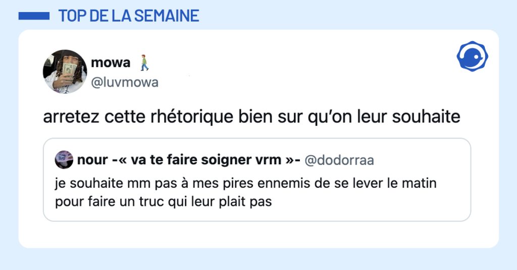 Capture d’écran d’un échange sur X. Un utilisateur écrit qu’il ne souhaiterait même pas à ses pires ennemis de devoir se lever le matin pour faire un travail qu’ils n’aiment pas. Un autre répond : « arrêtez cette rhétorique, bien sûr qu’on leur souhaite ».