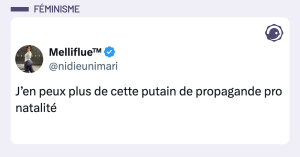 Post vignette de @nidieunimari disant "J&rsquo;en peux plus de cette putain de propagande pro natalit&eacute;"