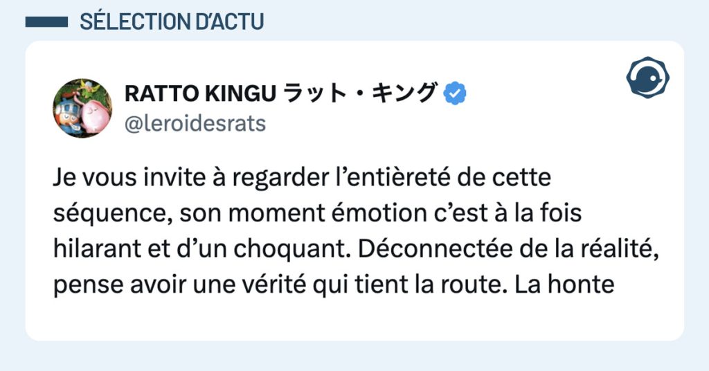 tweet de @leroidesrats : "Je vous invite &agrave; regarder l&rsquo;enti&egrave;ret&eacute; de cette s&eacute;quence, son moment &eacute;motion c&rsquo;est &agrave; la fois hilarant et d&rsquo;un choquant. D&eacute;connect&eacute;e de la r&eacute;alit&eacute;, pense avoir une v&eacute;rit&eacute; qui tient la route. La honte"