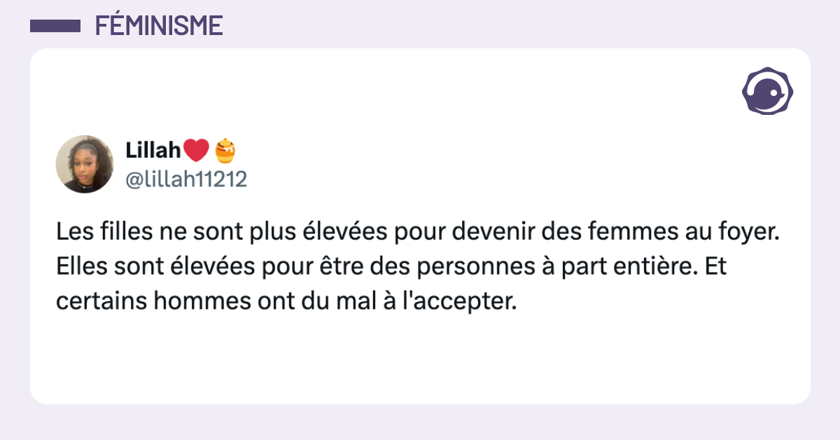 @lillah11212 Les filles ne sont plus élevées pour devenir des femmes au foyer. Elles sont élevées pour être des personnes à part entière. Et certains hommes ont du mal à l'accepter.