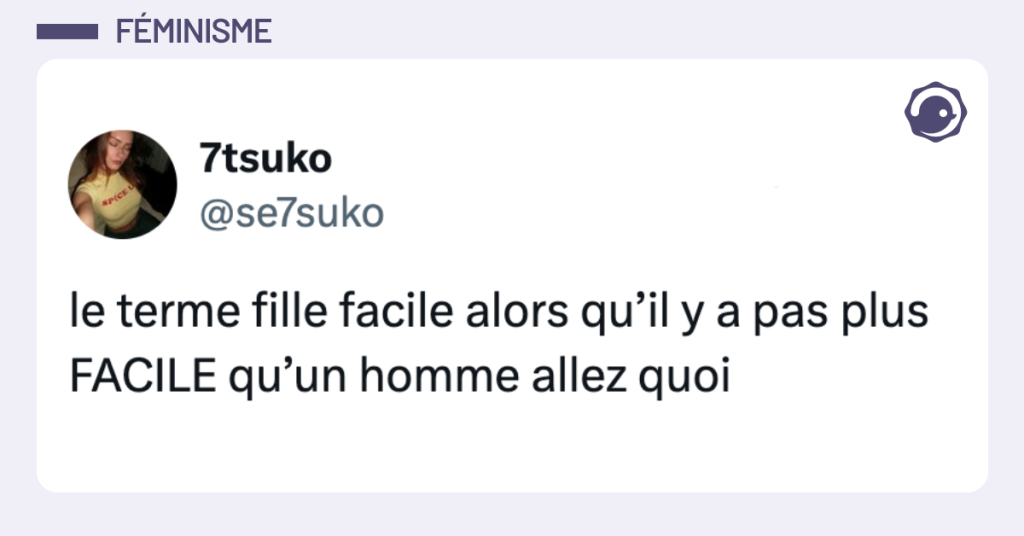 Post vignette de @se7suko disant "le terme fille facile alors qu&rsquo;il y a pas plus FACILE qu&rsquo;un homme allez quoi"