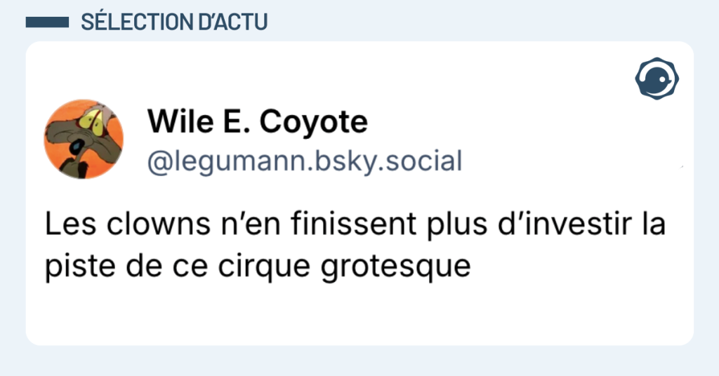Post vignette de @legumann disant "Les clowns n’en finissent plus d’investir la piste de ce cirque grotesque"
