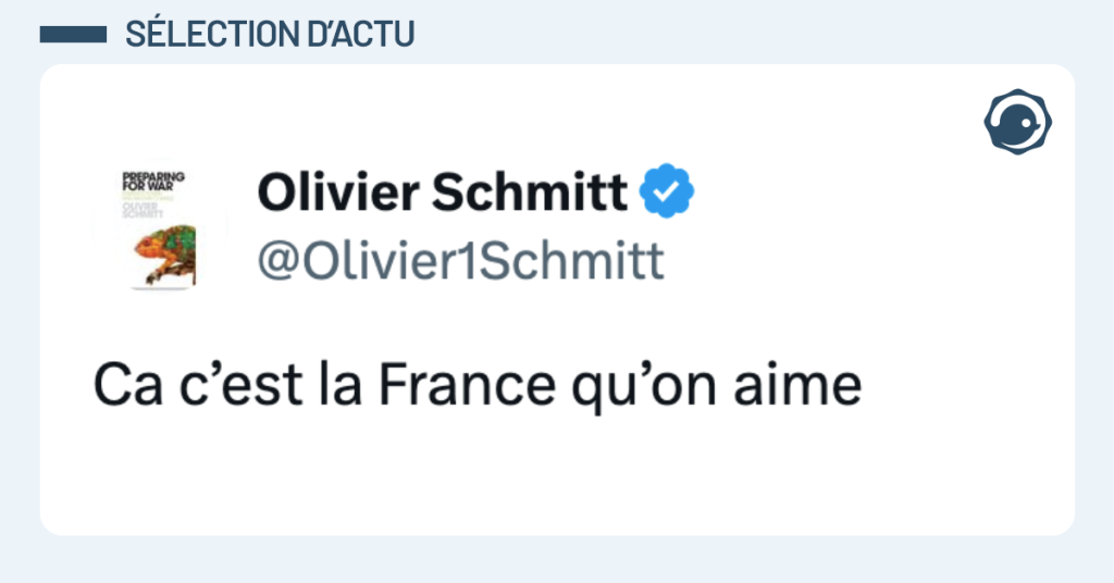 Post vignette de @Olivier1Schmitt disant "Ca c’est la France qu’on aime"