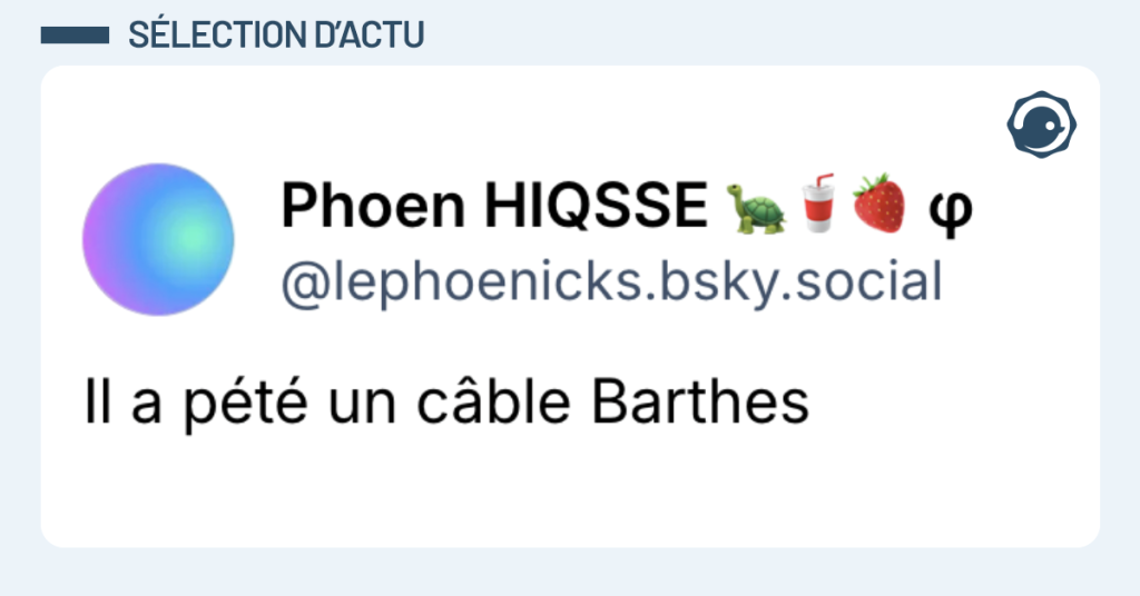 Post vignette de @lephoenicks disant "l a p&eacute;t&eacute; un c&acirc;ble Barthes"