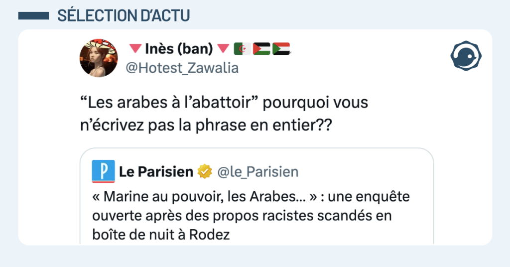 Post vignette de @Hotest_Zawalia disant "“Les arabes à l’abattoir” pourquoi vous n’écrivez pas la phrase en entier??"