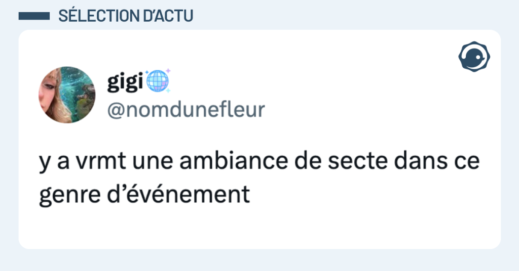Post vignette de @nomdunefleur disant "y a vrmt une ambiance de secte dans ce genre d’événement"