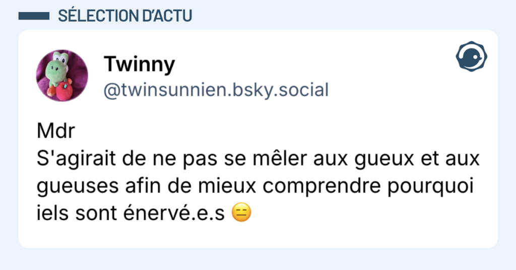 Post vignette de @twinnsunien disant "Mdr S'agirait de ne pas se mêler aux gueux et aux gueuses afin de mieux comprendre pourquoi iels sont énervé.e.s"