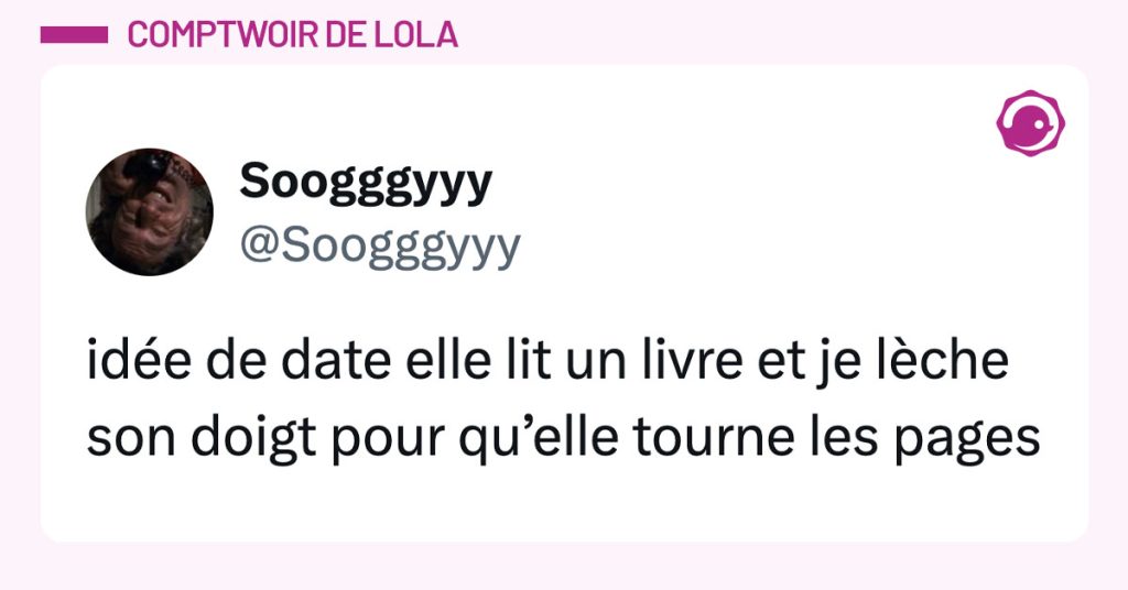Post de @soogggyyy : "idée de date elle lit un livre et je lèche son doigt pour qu’elle tourne les pages"