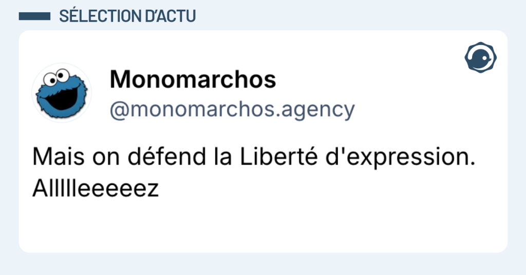 Post vignette de @monomarchos disant "Mais on défend la Liberté d'expression. Allllleeeeez"