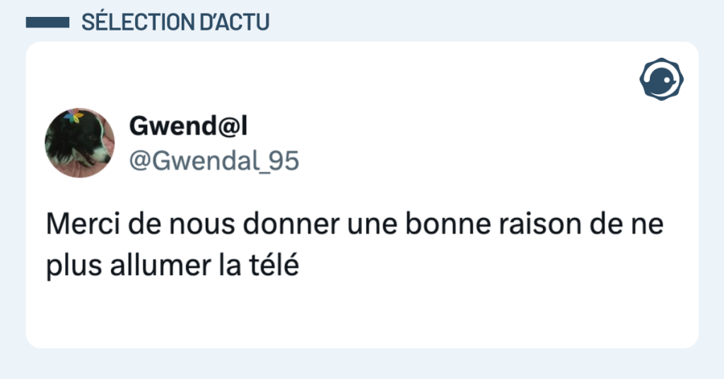 Post vignette de @Gwendal_95 disant "Merci de nous donner une bonne raison de ne plus allumer la télé"
